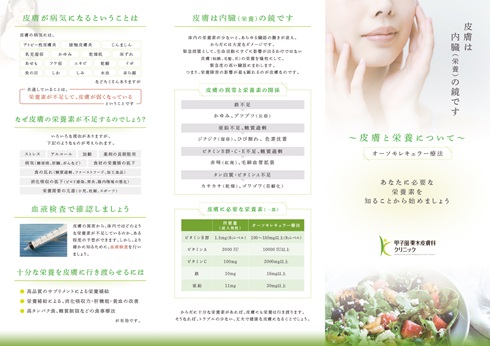 西宮市の甲子園栗木皮膚科クリニックの無料冊子～皮膚と栄養について～